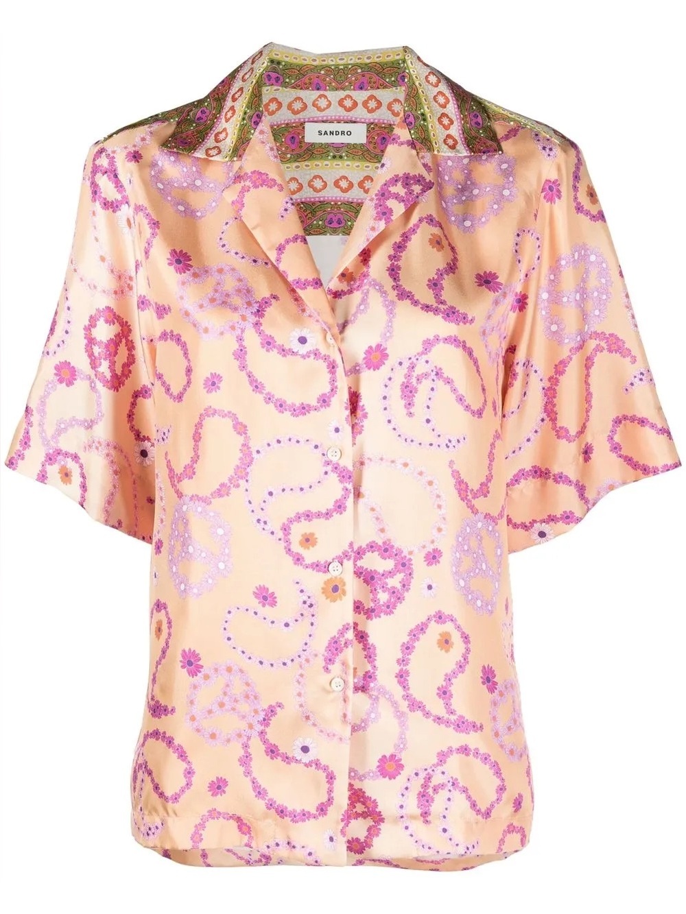 SANDRO
Kimy Printed Silk Button Down Shirt In Peach